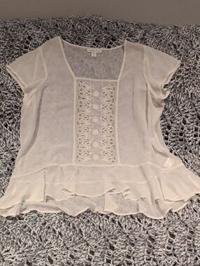 Coldwater Creek Lace & Sheer Peplum Blouse | Romantic Boho Cottage Top | XL โจ
